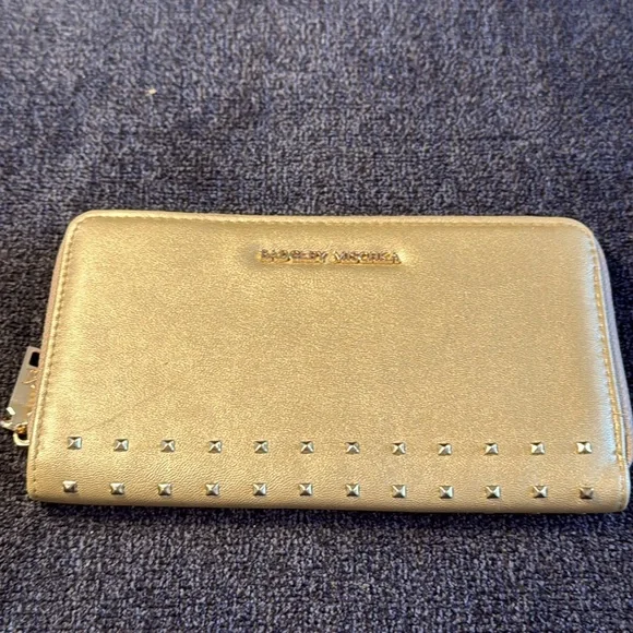 Badgley Mischka Vegan Leather Gold Studded Zippered Wallet (EUC) - Picture 5 of 17